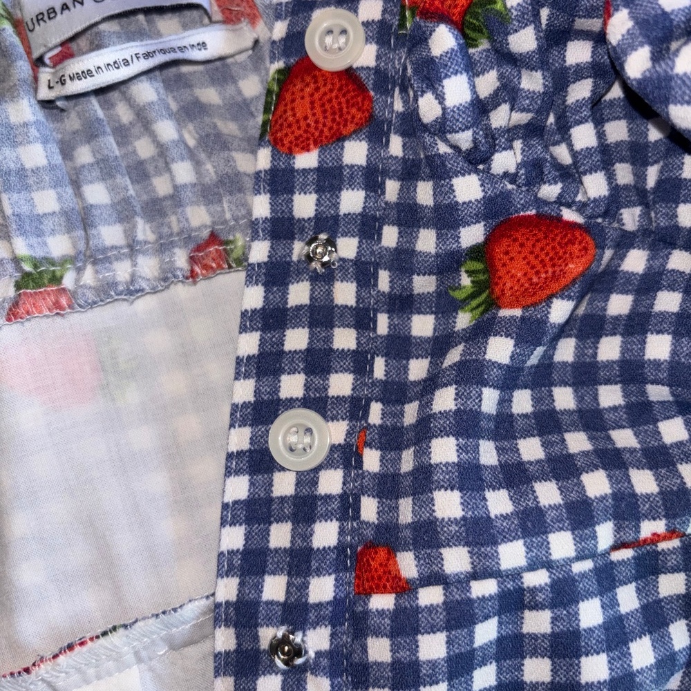 NEW Urban Outfitters Penelope Strawberry Gingham Button-Front Midi Dress Sz M/L - Picture 5 of 16